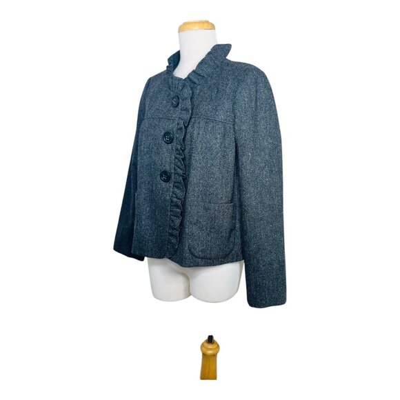 J. Crew Vintage Style Womens Herringbone Wool Blend Ruffle Collar Jacket - Picture 9 of 10